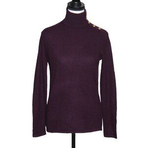 C by Bloomingdale's 2 Ply Cashmere Sweater Mock Neck Gold Buttons S Red Burgundy